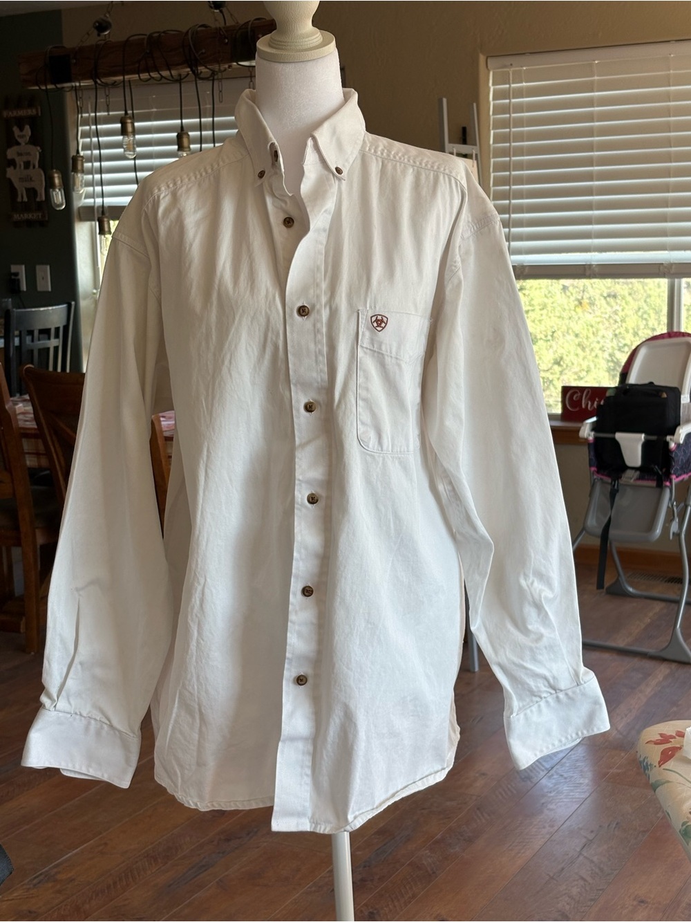 Ariat White Button Up Shirt with Brown Logo Tag